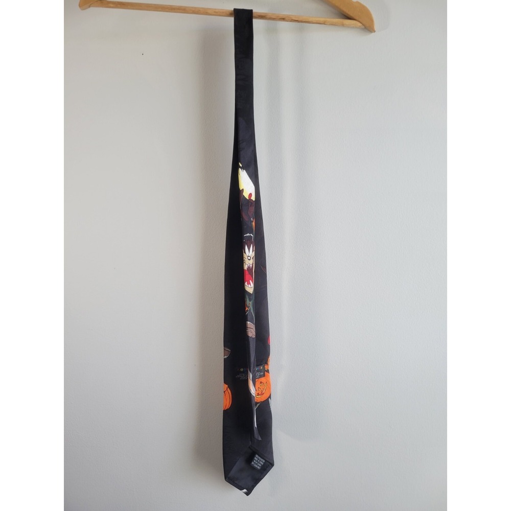Vtg Looney Tunes Mania Halloween Tie Bugs Bunny Tasmanian Devil Pumpkins 1995 - Picture 4 of 6